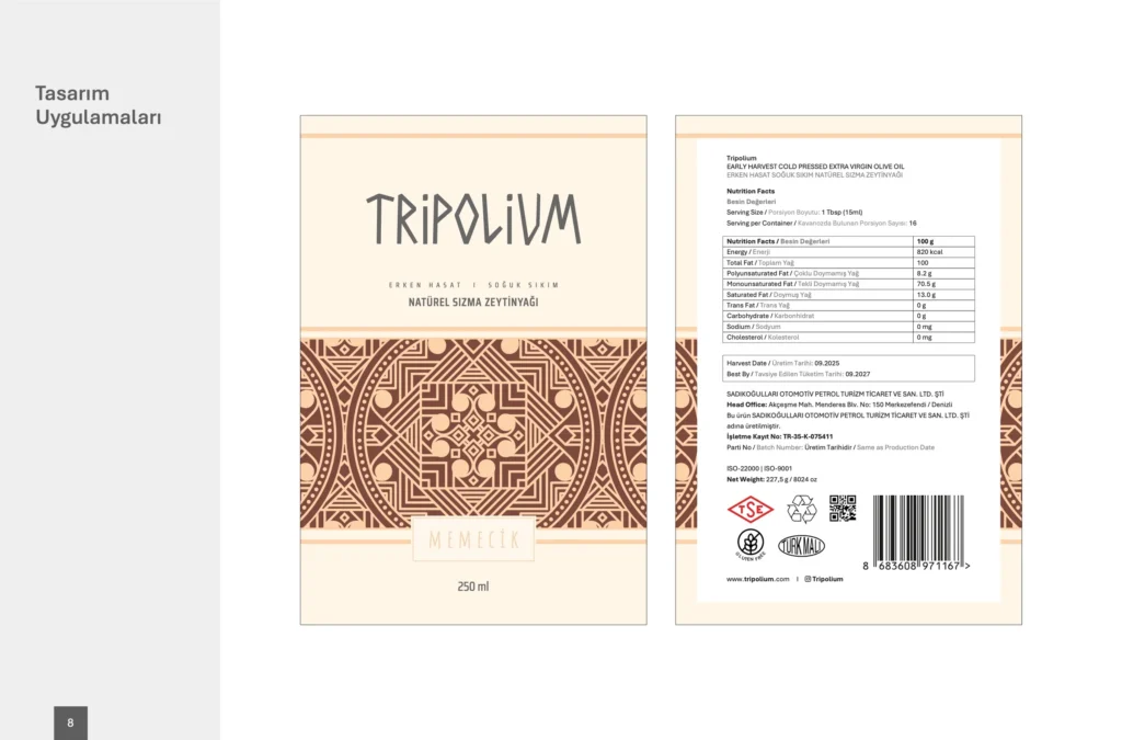 Tripolium · Zeytinyağı · ön ve arka etiket