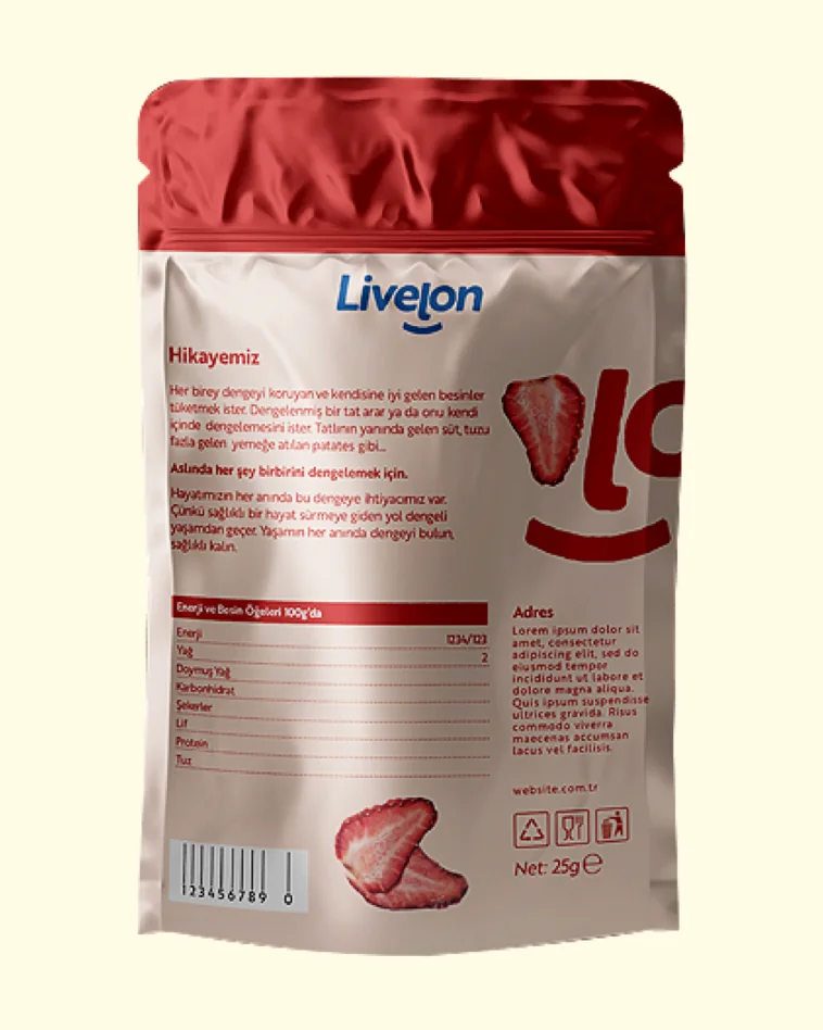 Livelon · çilek ambalajı arka yüz