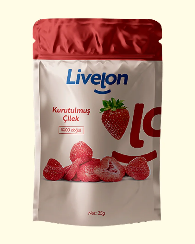 Livelon · çilek ambalajı ön yüz